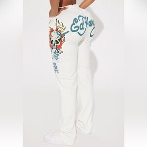 NWT Ed Hardy White Pants with Colorful Skull Design size XXL